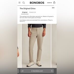 Bonobos the original chino, pink chalk color, 32x34, slim fit EUC